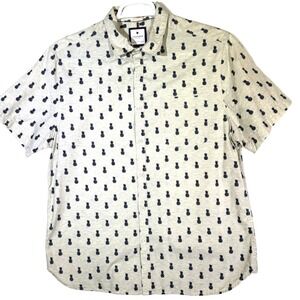 Cactus Man Men's Shirt XL Cream Pineapple Print Cotton Slim Fit Button-Up M492